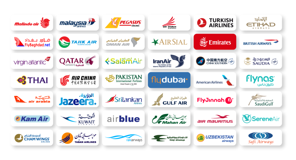 an image with logo of multiple airlines that are operating in pakistan